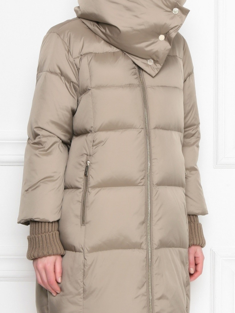 Michael Kors Taupe Long Puffer Coat with High Collar
